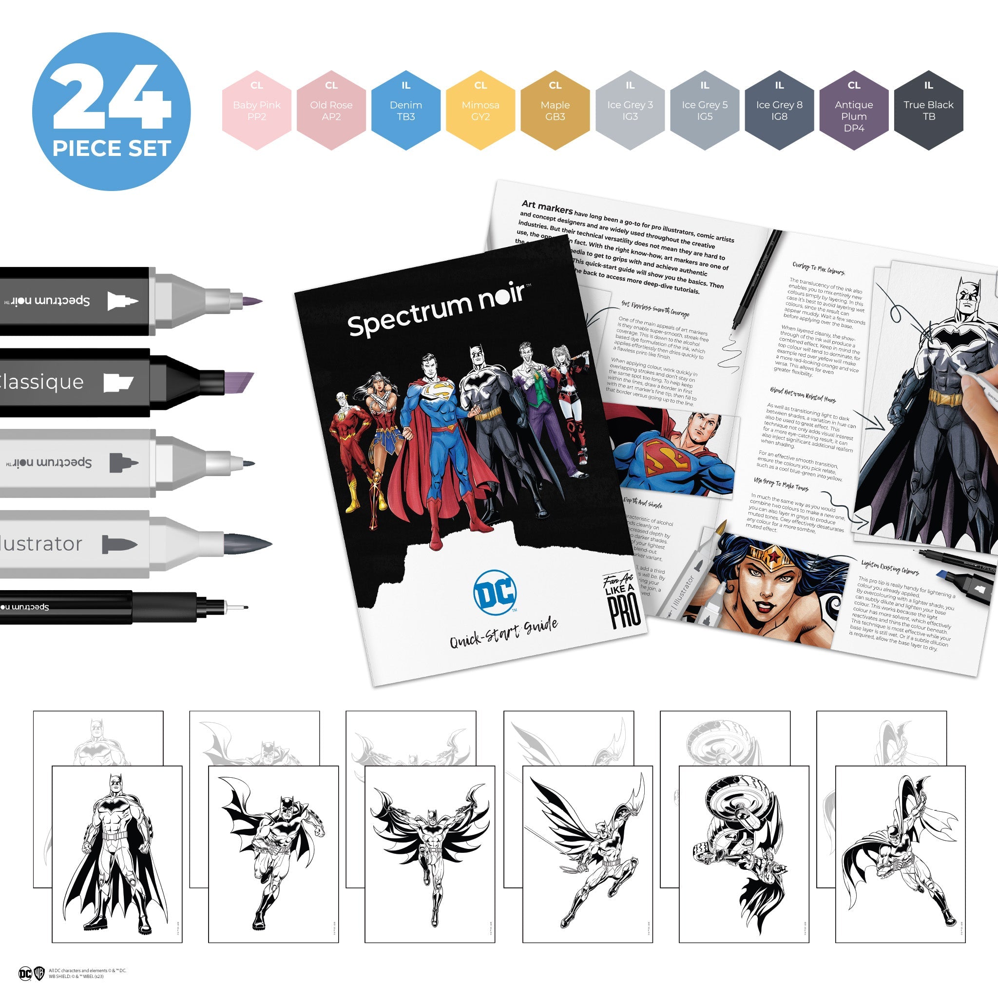 Spectrum Noir DC Heroes and Villains Pro Fan Art Markers - Batman, Kit of  24