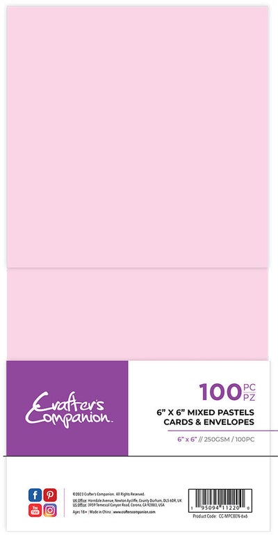Crafter's Companion 6 x 6 Mixed Pastels Card & Envelopes - 100 Pack