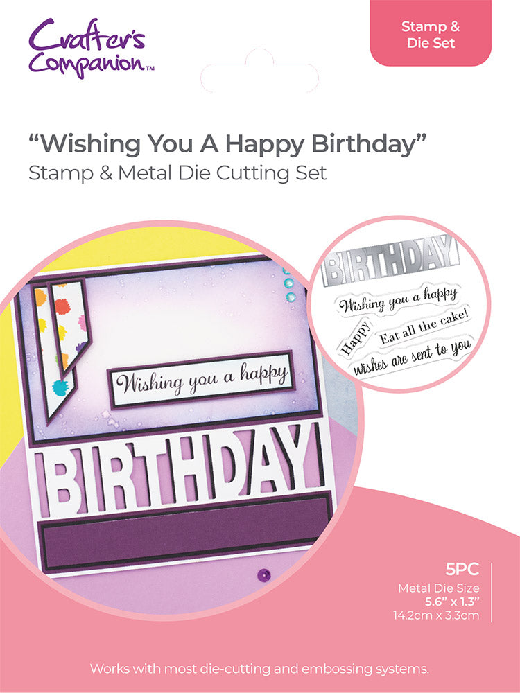 Crafters Companion - Stamp & Die Set - Wishing You A Happy Birthday  -Crafter's Companion US