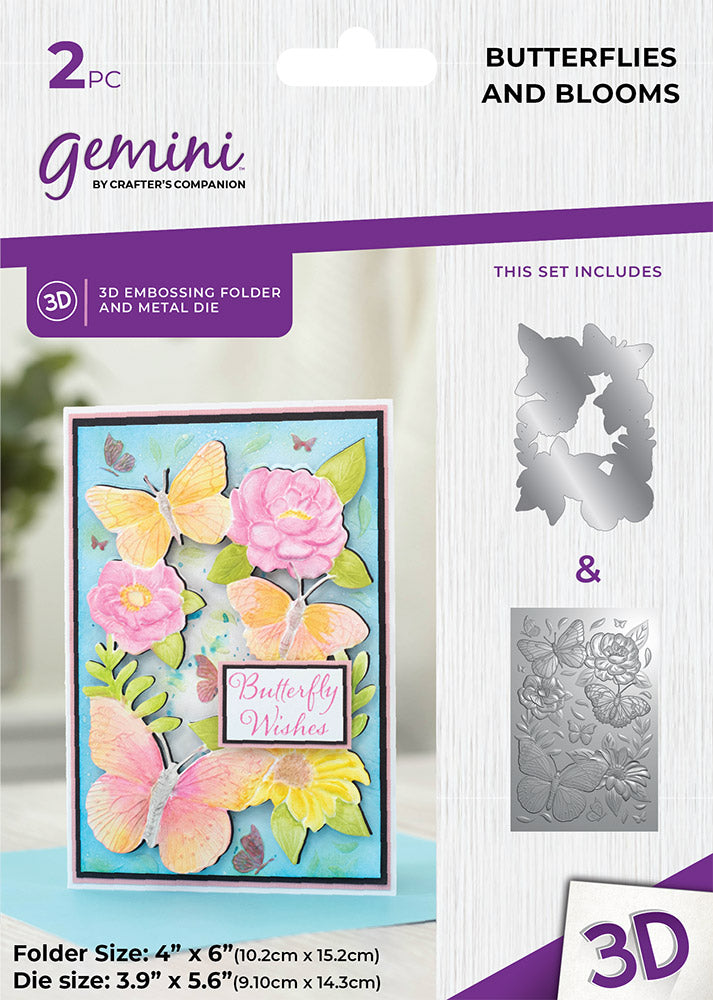 Gemini 4 x 6 3D Embossing Folder & Metal Die - Butterflies and Blooms  -Crafter's Companion US