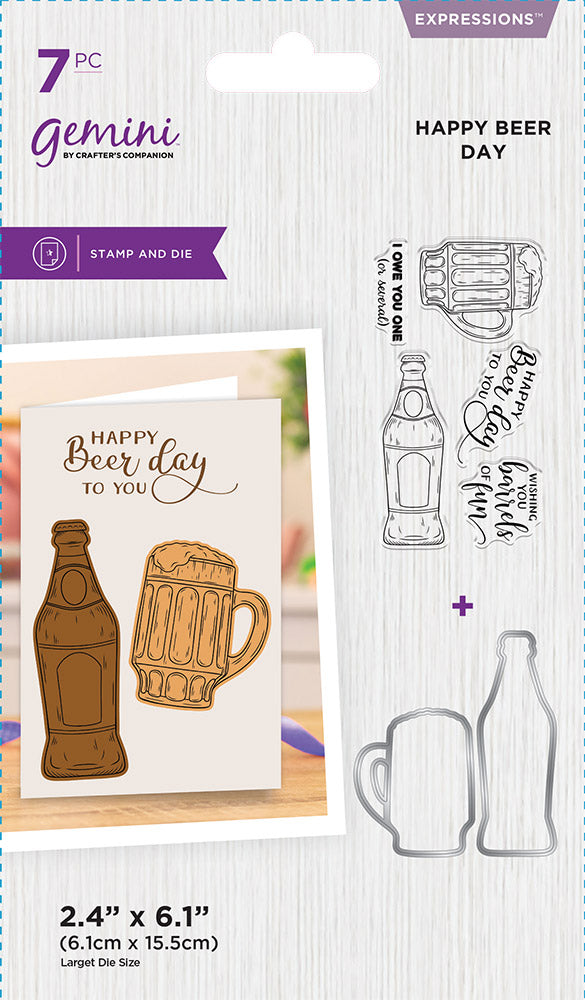 Gemini Clear Stamp & Outline Die Set Cheers to You Drink Happy Beer Day | Set of 7