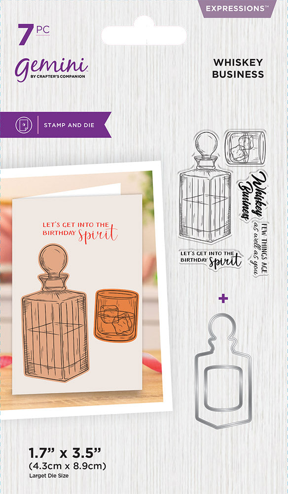 Gemini Clear Stamp & Outline Die Set Cheers to You Drink Whiskey Business | Set of 7