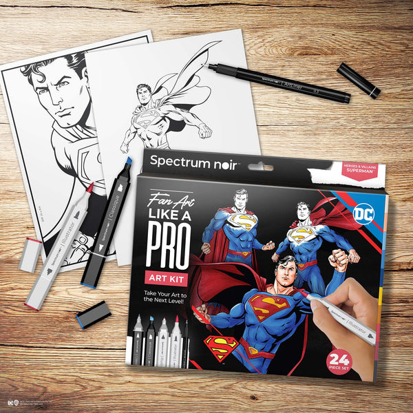 Some of the contents of the Superman Pro Art Kit by Spectrum Noir