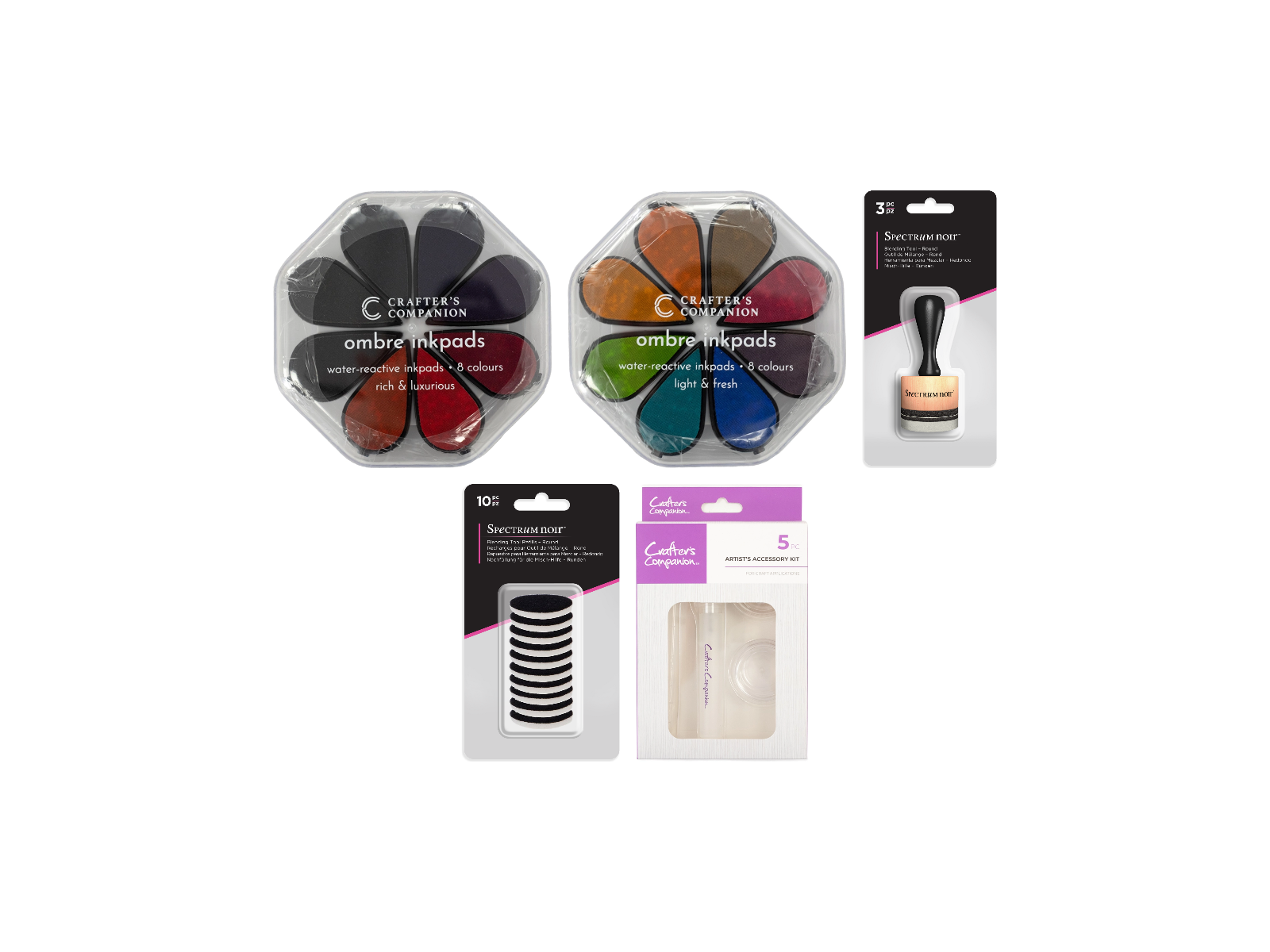 Crafters Companion Water Reactive Ombre Inkpads Duo & Watercolour Essentials