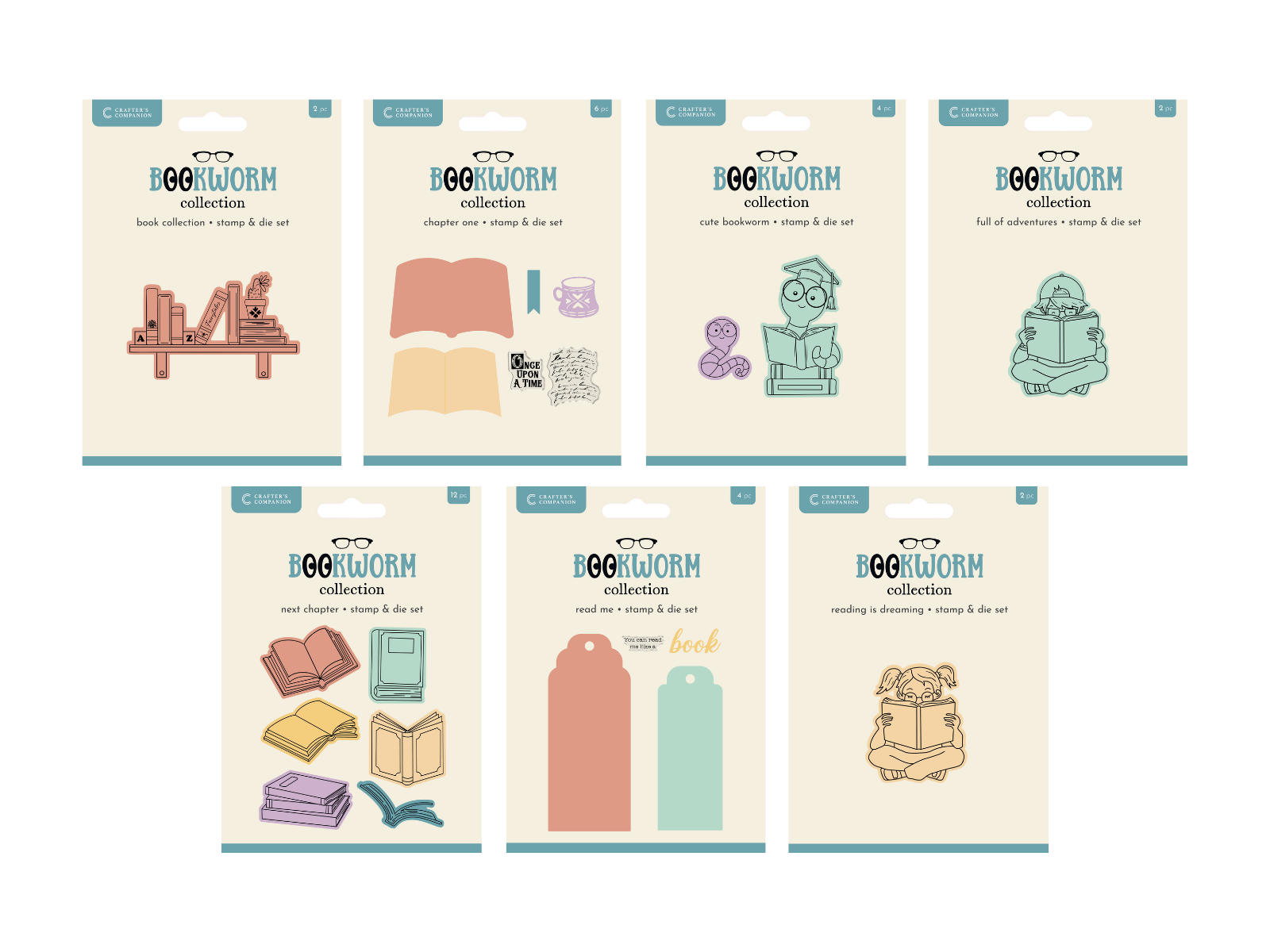 Crafter's Companion Bookwork Collection Stamp & Die 7pc Selection