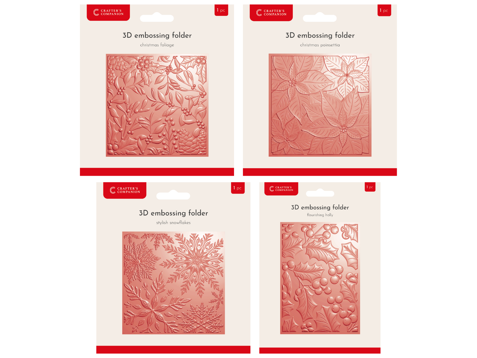 Crafter's Companion Christmas 3D Embossing Folder 4pk Selection