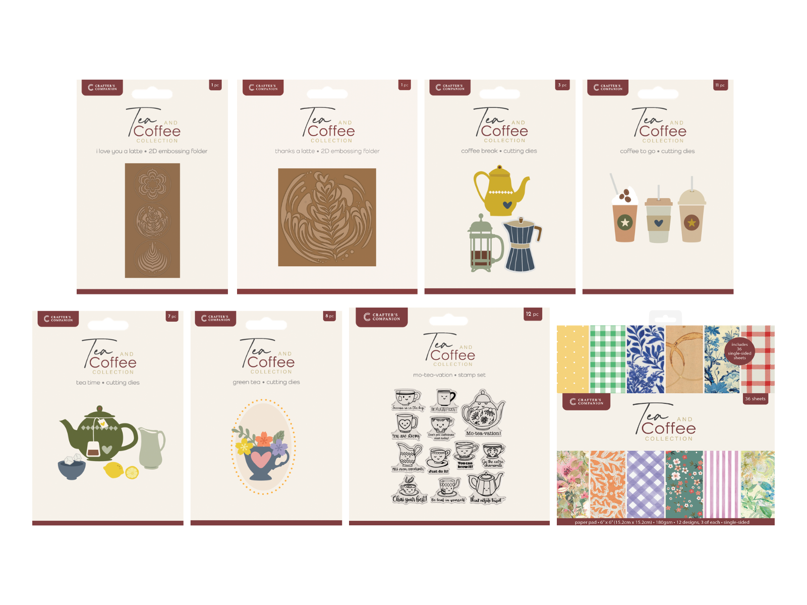 Tea & Coffee 8pc Mixed Papercraft Collection