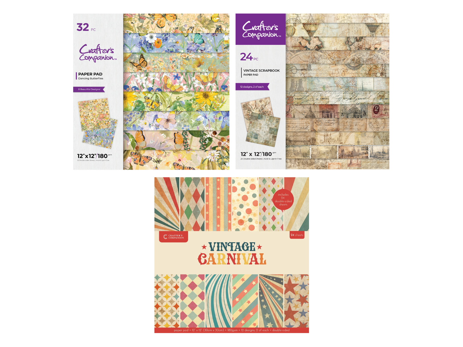 Crafter's Companion 12x12 Paper Pad 3pc Collection