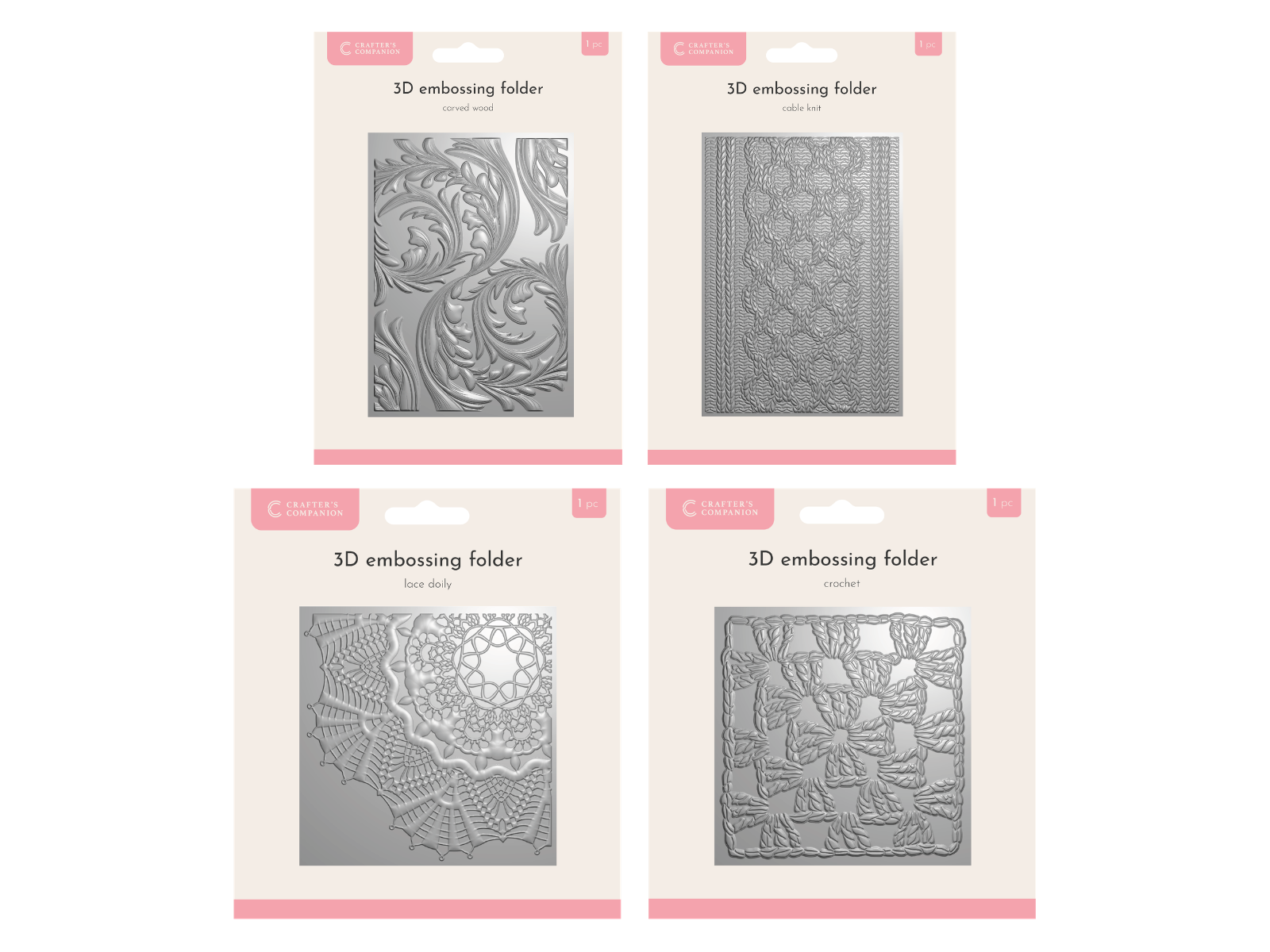 Crafter's Companion 3D Textured Embossing Folders 4pc