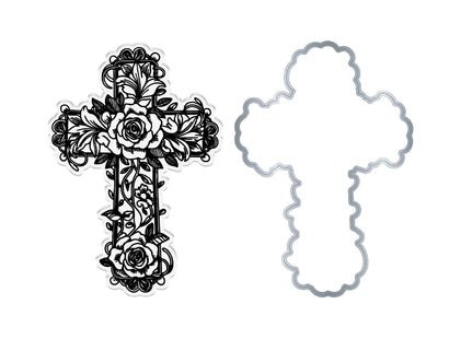 Floral Cross Stamp & Metal Die Set