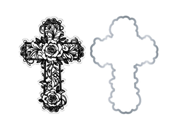 Floral Cross Stamp & Metal Die Set