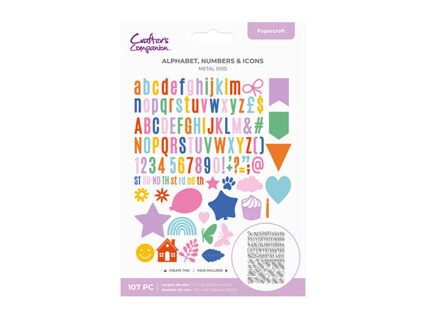 Alphabet, Numbers & Icons Mini Metal Die Set
