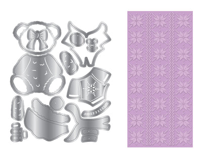 Dressed Up Teddy Bear Metal Die & 2D Embossing Folder Set