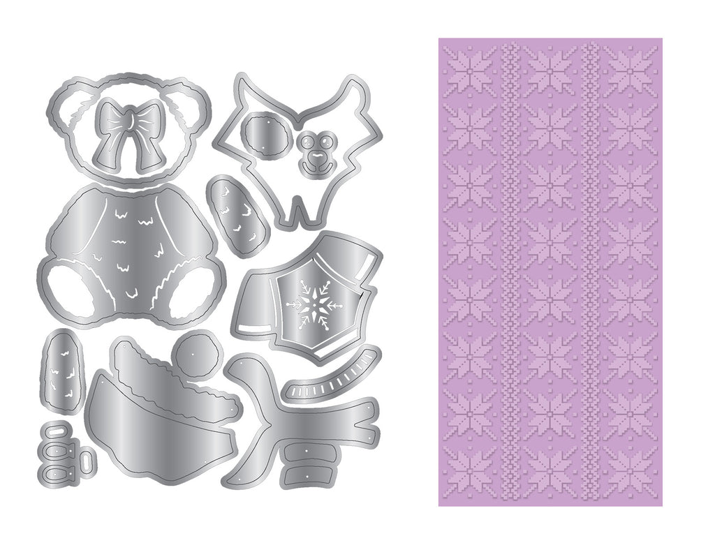 Dressed Up Teddy Bear Metal Die & 2D Embossing Folder Set
