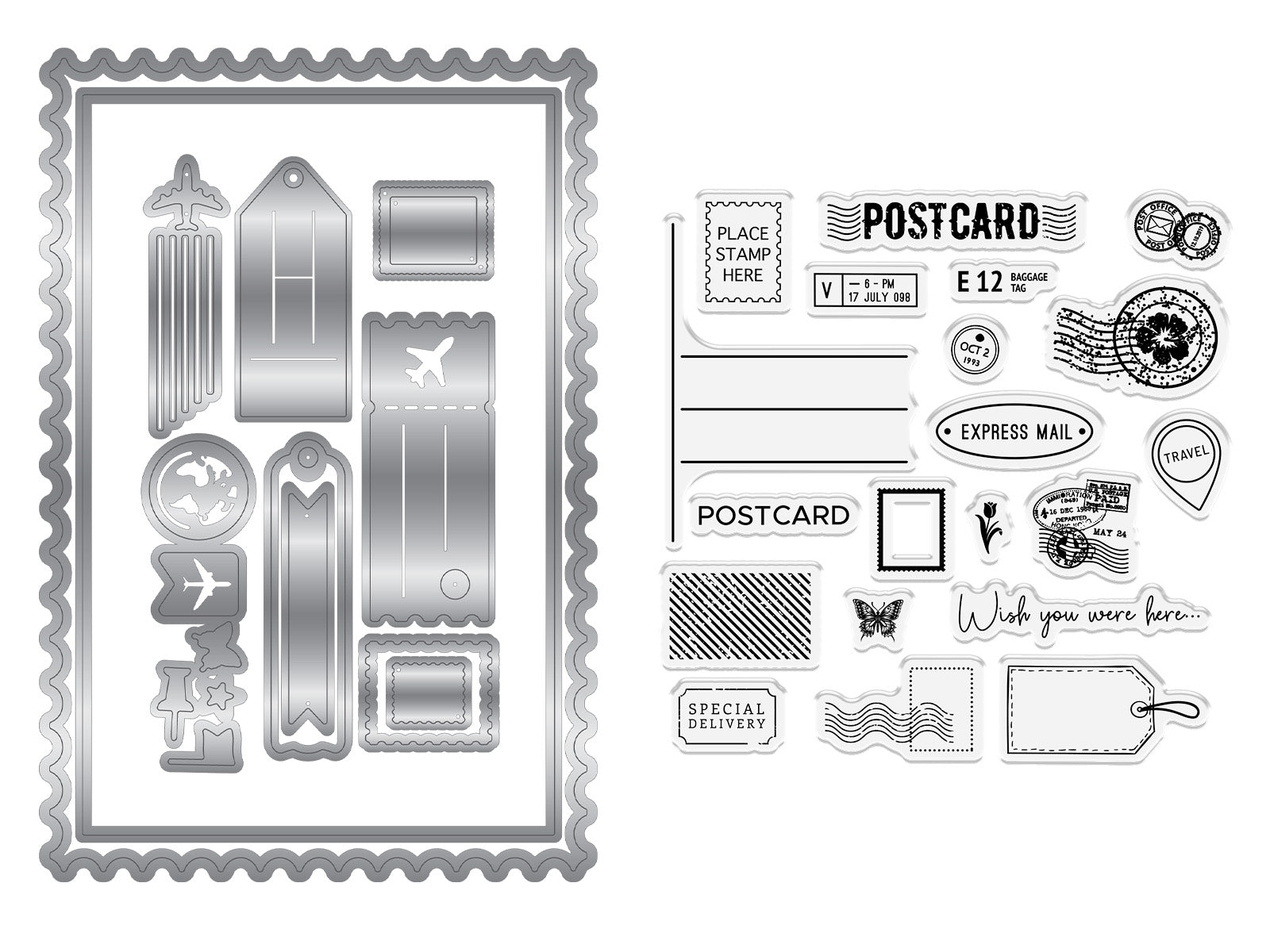 Retro Vacay - Postcard Stamp, Die & Stencil Set