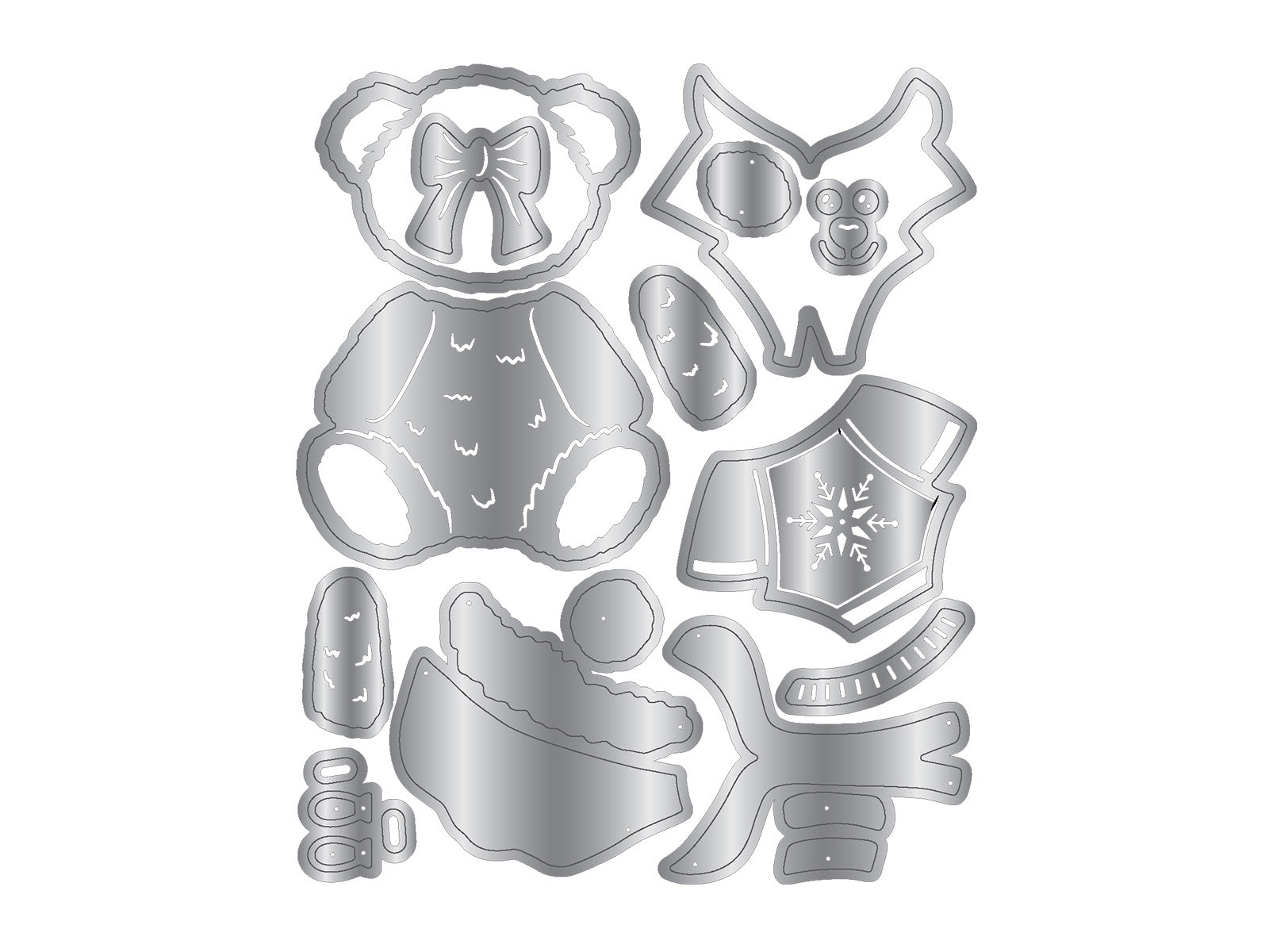 Dressed Up Teddy Bear Metal Die & 2D Embossing Folder Set