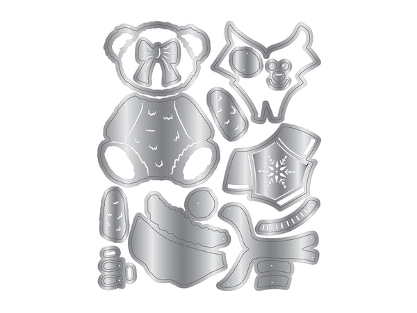 Dressed Up Teddy Bear Metal Die & 2D Embossing Folder Set