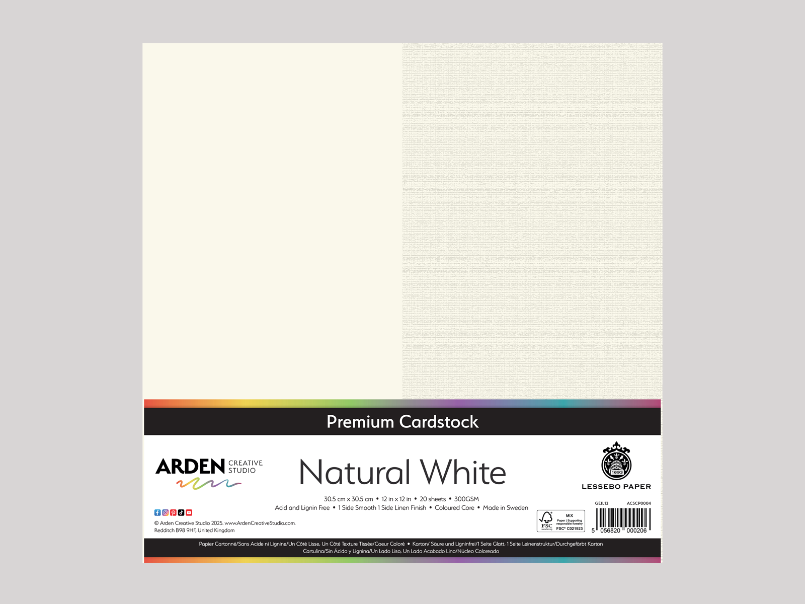 Arden Creative Studio Premium Cardstock Natural White 12" x 12" - 20 Pack