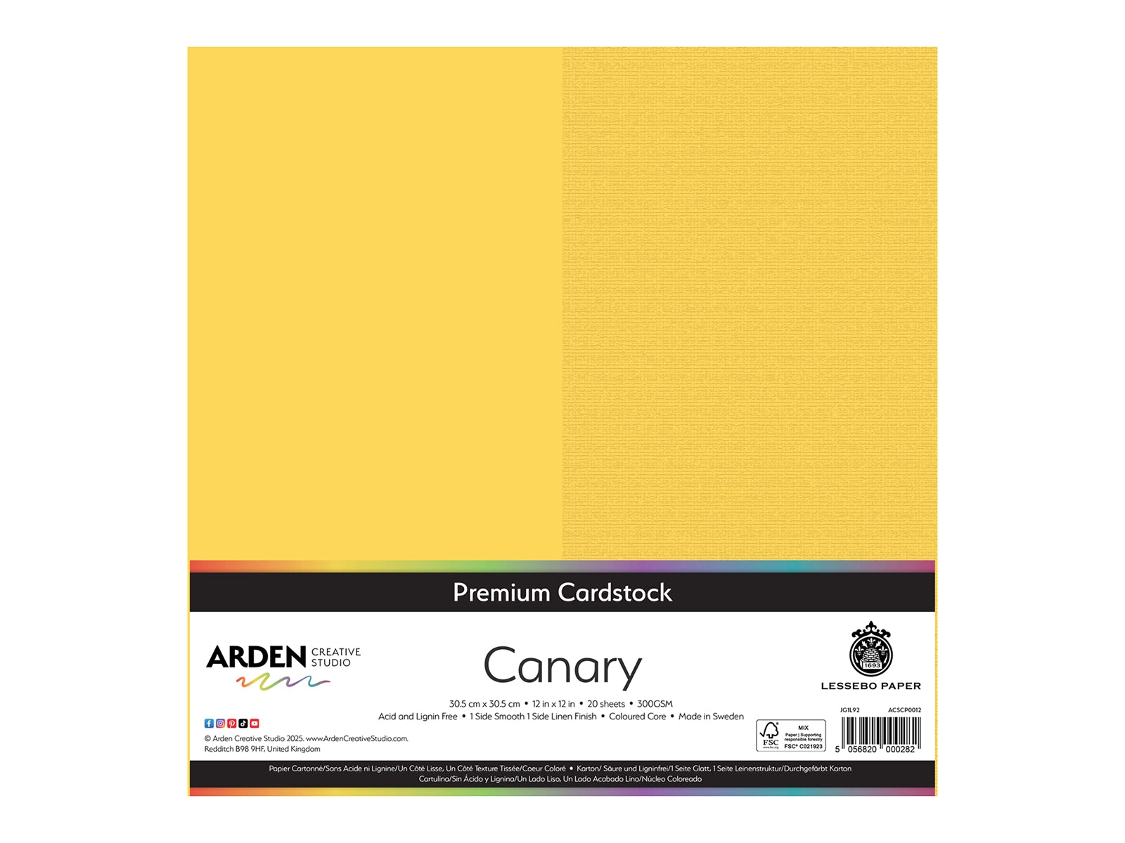 Arden Creative Studio Premium Cardstock Canary Yellow 12" x 12" - 20 Pack