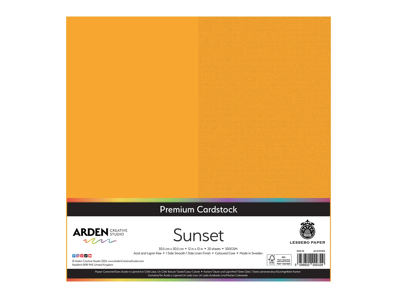 Arden Creative Studio Premium Cardstock Sunset Orange 12" x 12" - 20 Pack
