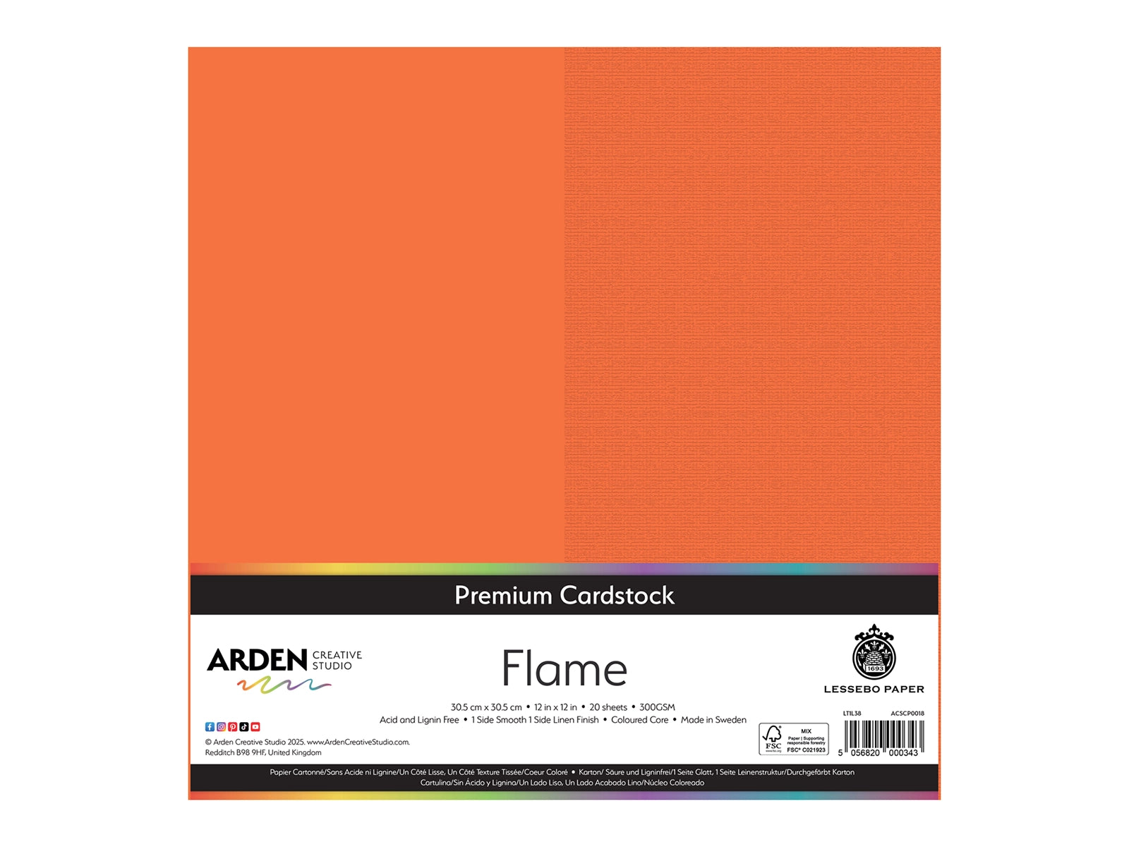 Arden Creative Studio Premium Cardstock Flame Orange 12" x 12" - 20 Pack