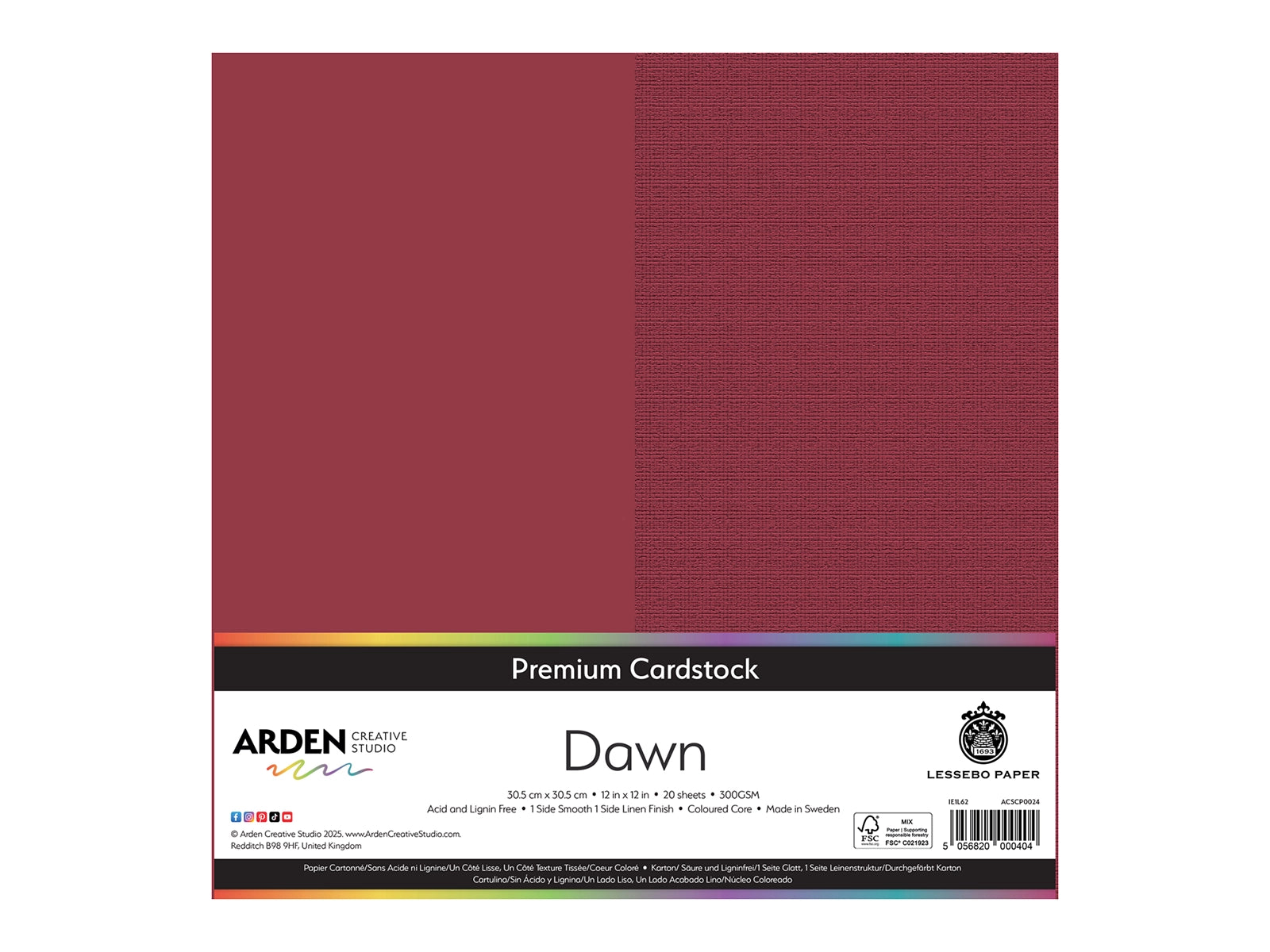 Arden Creative Studio Premium Cardstock Dawn Red 12" x 12" - 20 Pack