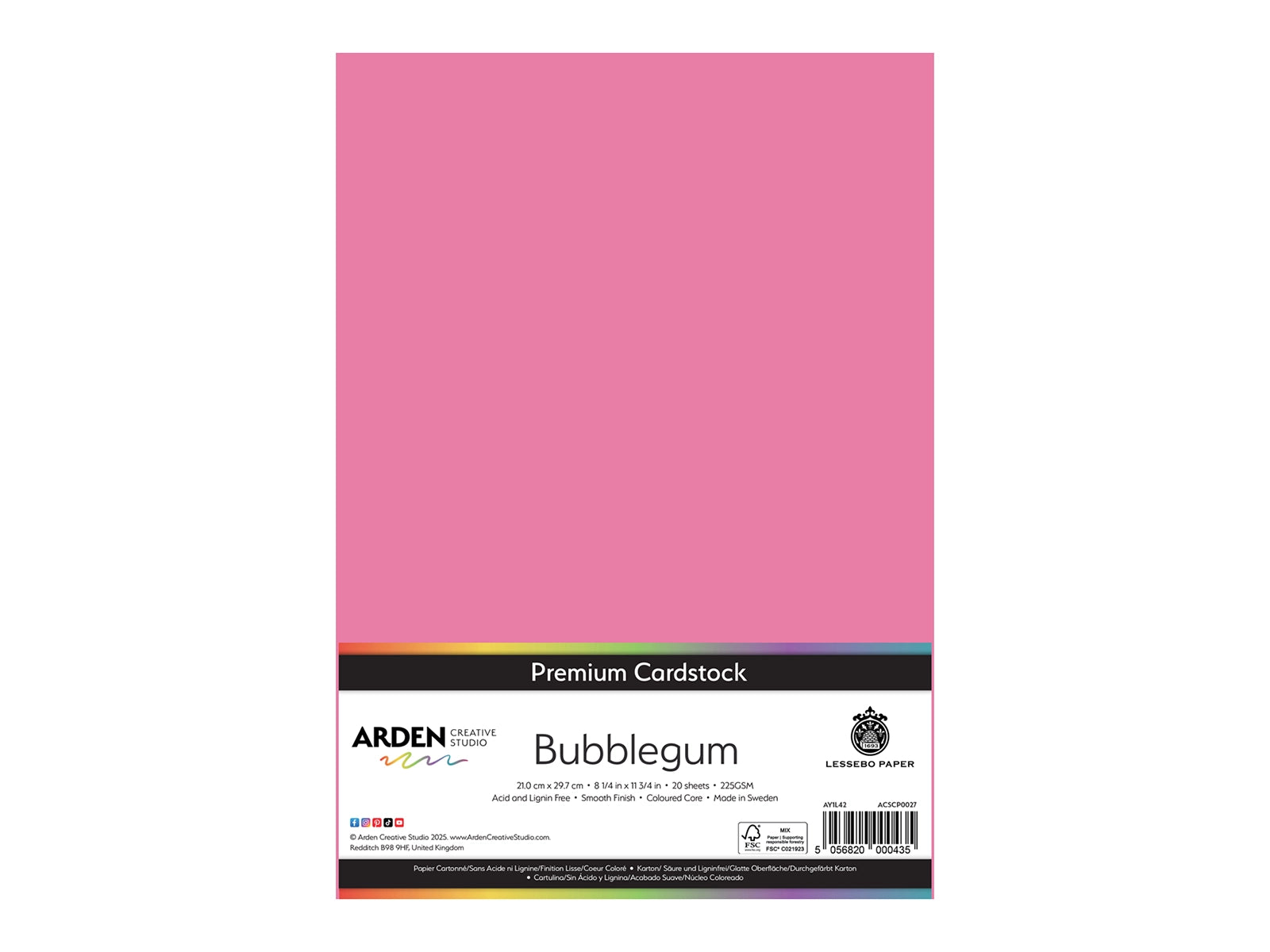 Arden Creative Studio Premium Cardstock Bubblegum Pink A4 - 20 Pack