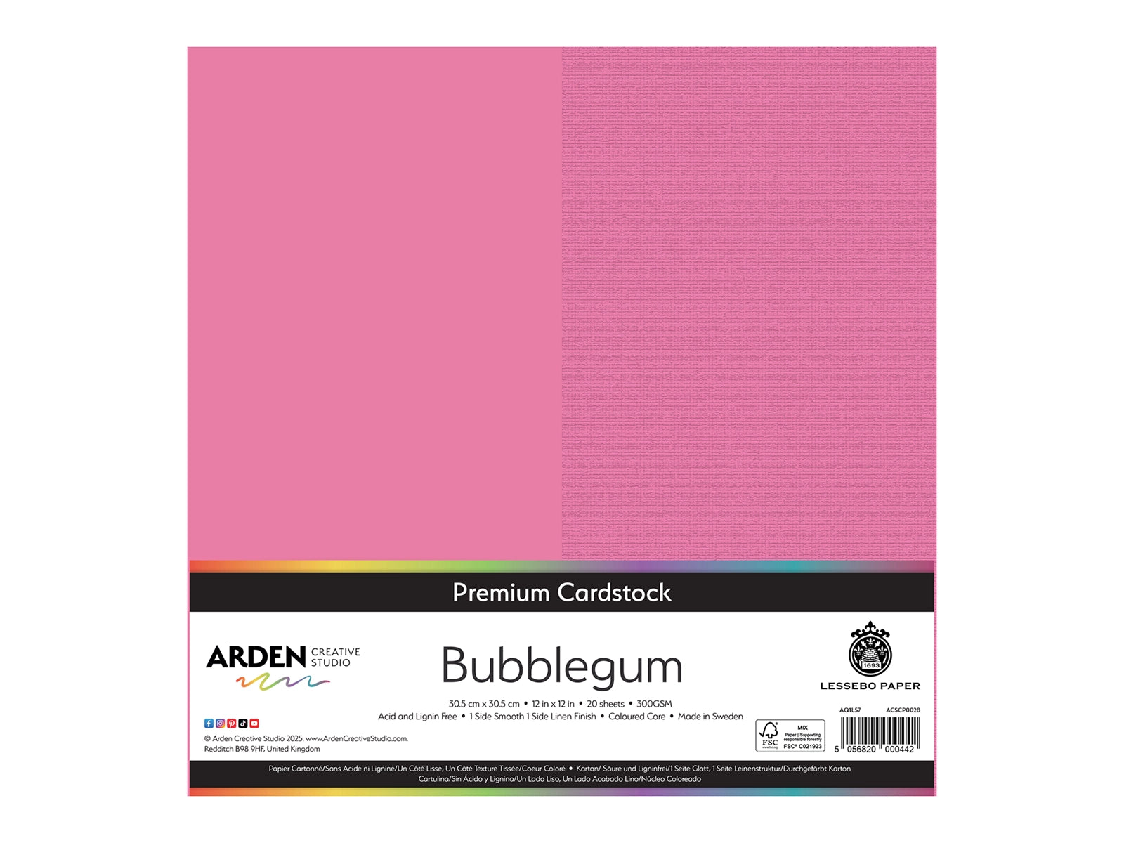 Arden Creative Studio Premium Cardstock Bubblegum Pink 12" x 12" - 20 Pack