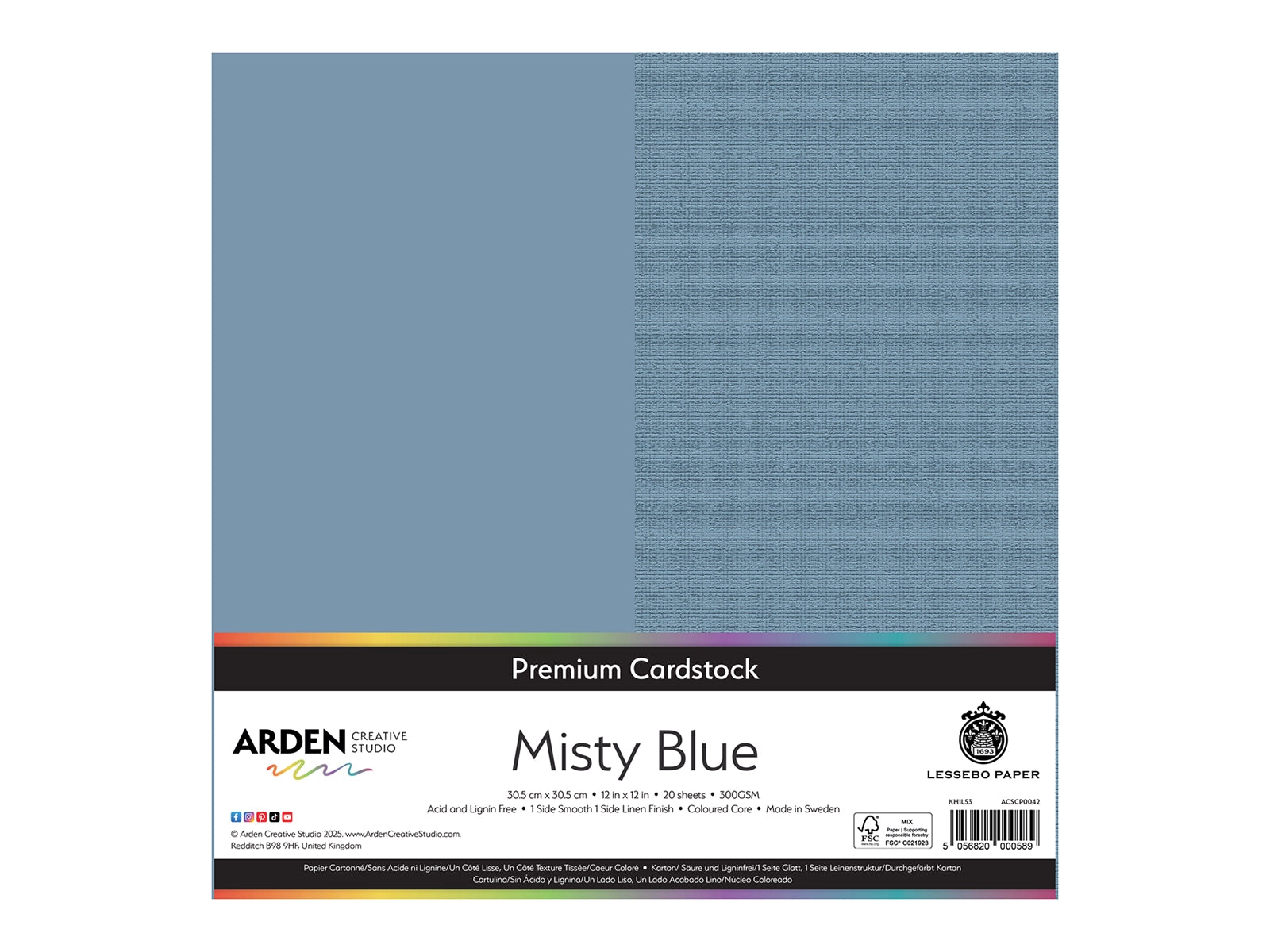 Arden Creative Studio Premium Cardstock Misty Blue 12" x 12" - 20 Pack