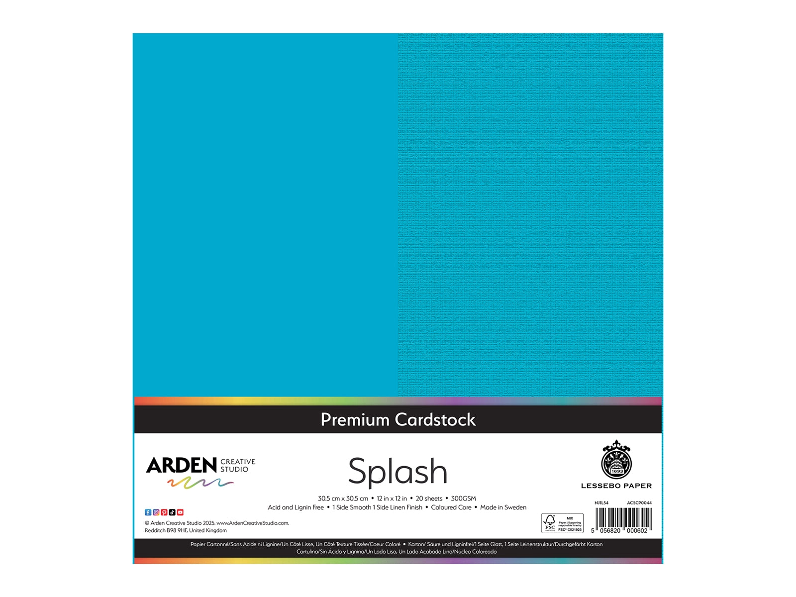 Arden Creative Studio Premium Cardstock Splash Blue 12" x 12" - 20 Pack