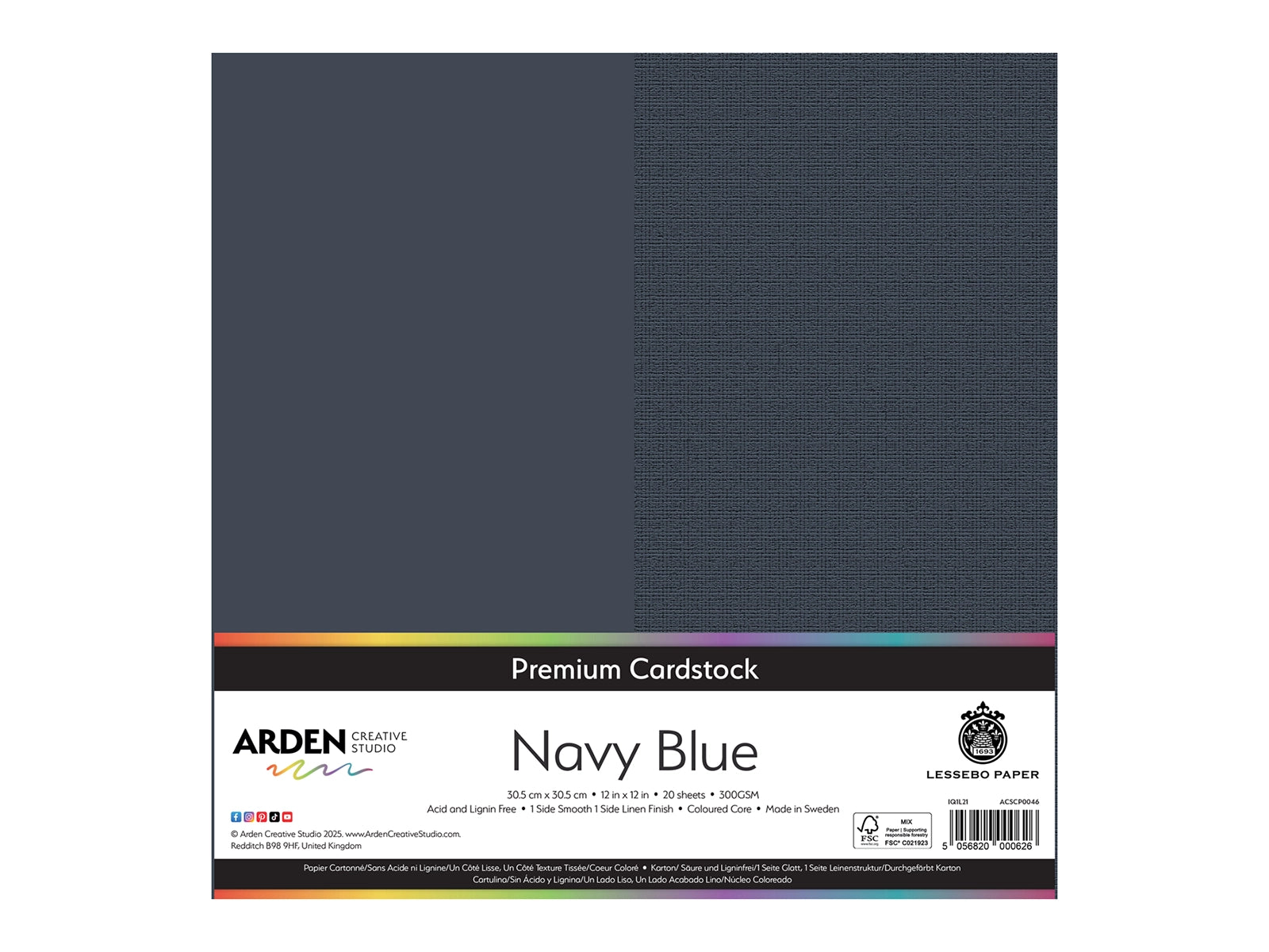 Arden Creative Studio Premium Cardstock Navy Blue 12" x 12" - 20 Pack