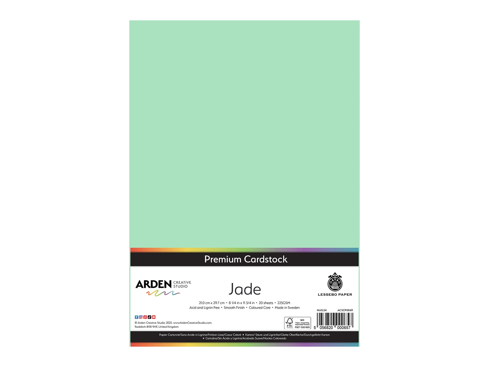 Arden Creative Studio Premium Cardstock Jade Green A4 - 20 Pack