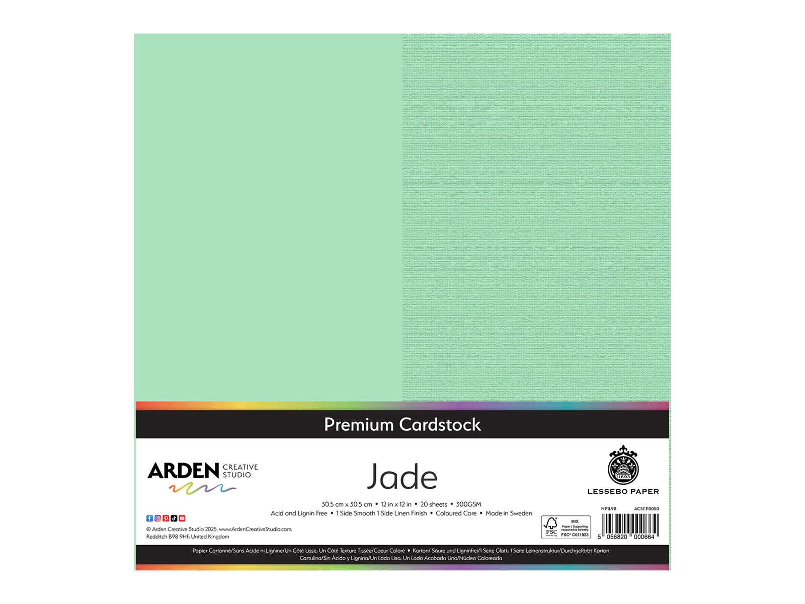 Arden Creative Studio Premium Cardstock Jade Green 12" x 12" - 20 Pack