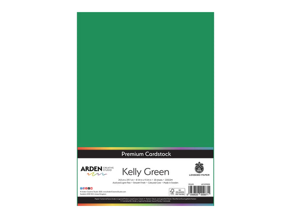 Arden Creative Studio Premium Cardstock Kelly Green A4 - 20 Pack