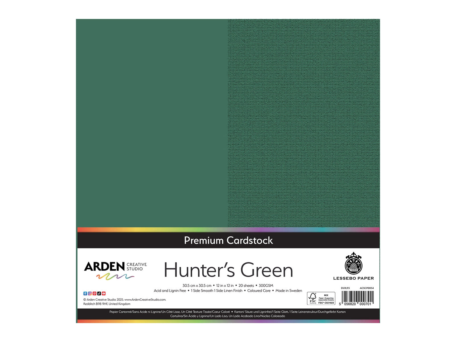 Arden Creative Studio Premium Cardstock Hunter's Green 12" x 12" - 20 Pack