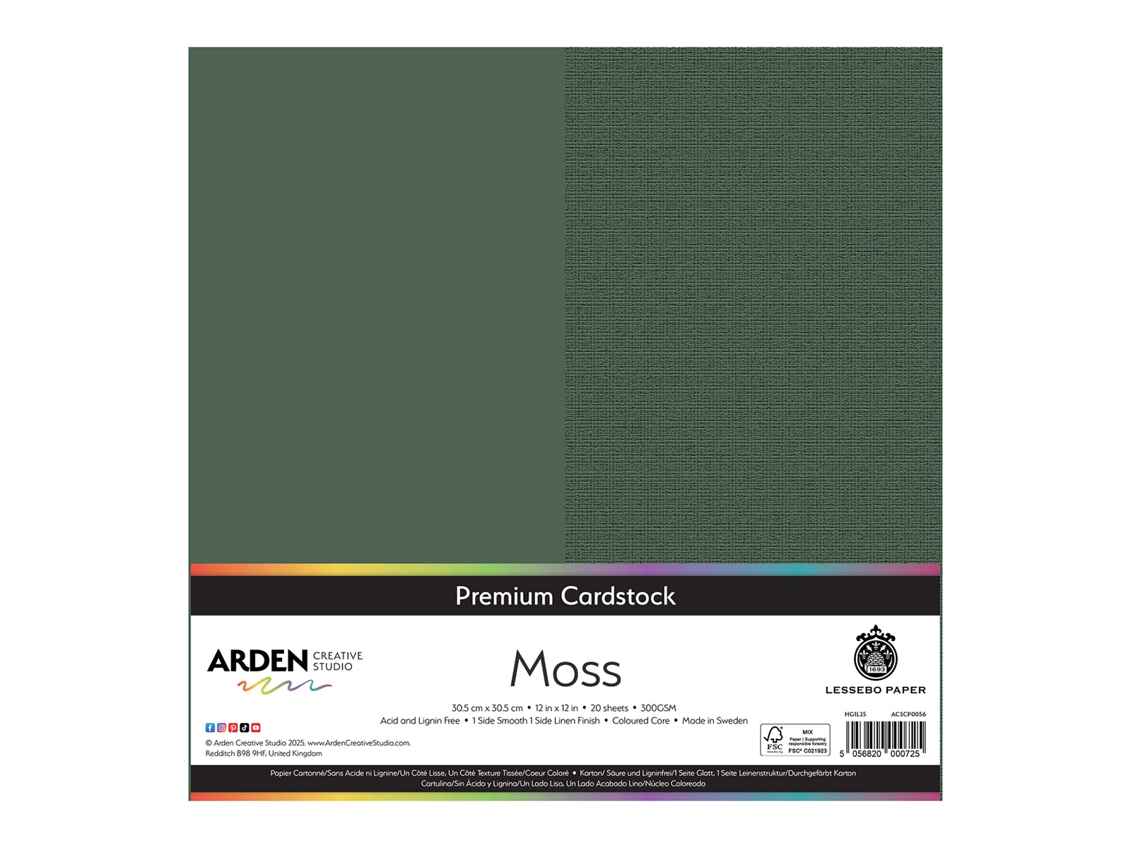 Arden Creative Studio Premium Cardstock Moss Green 12" x 12" - 20 Pack