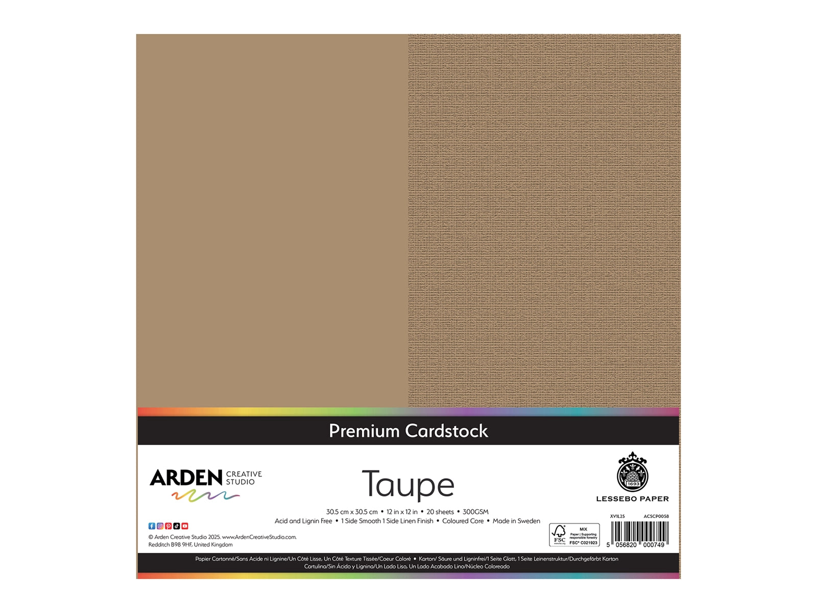 Arden Creative Studio Premium Cardstock Taupe Beige 12" x 12" - 20 Pack