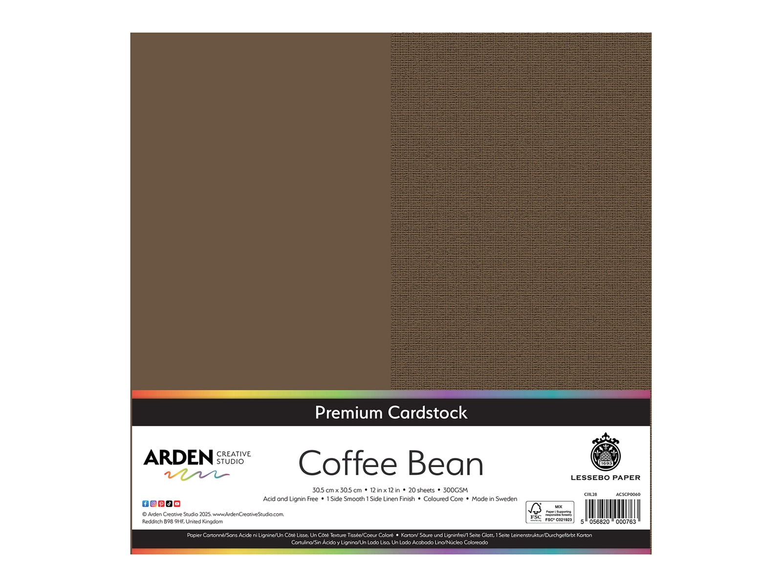 Arden Creative Studio Premium Cardstock Coffee Bean Brown 12" x 12" - 20 Pack