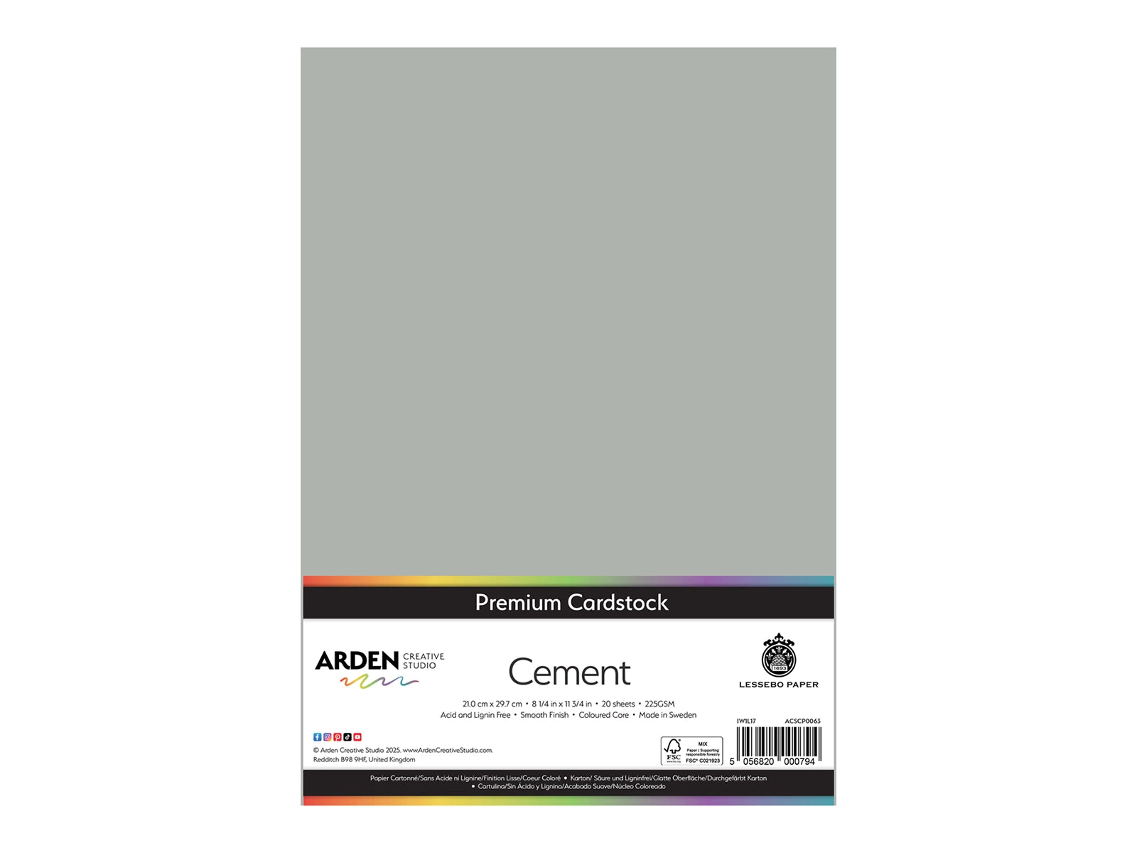 Arden Creative Studio Premium Cardstock Cement Grey A4 - 20 Pack