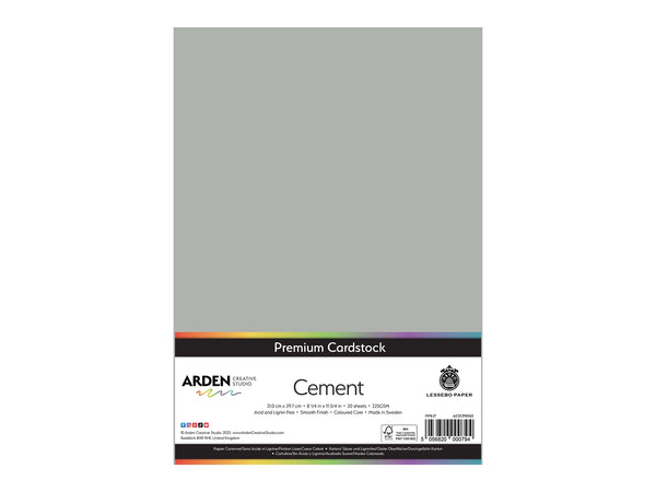 Arden Creative Studio Premium Cardstock Cement Grey A4 - 20 Pack