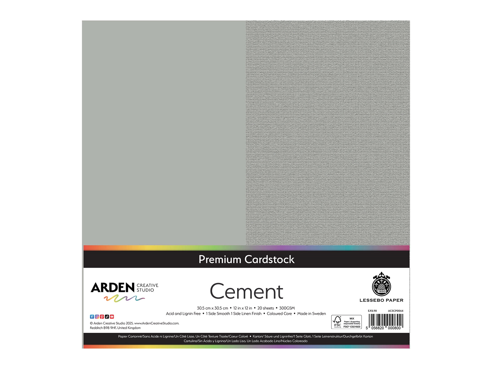 Arden Creative Studio Premium Cardstock Cement Grey 12" x 12" - 20 Pack