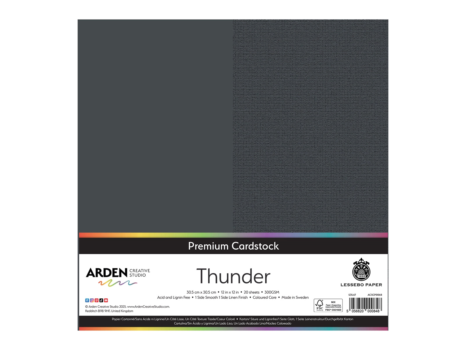 Arden Creative Studio Premium Cardstock Thunder Grey 12" x 12" - 20 Pack