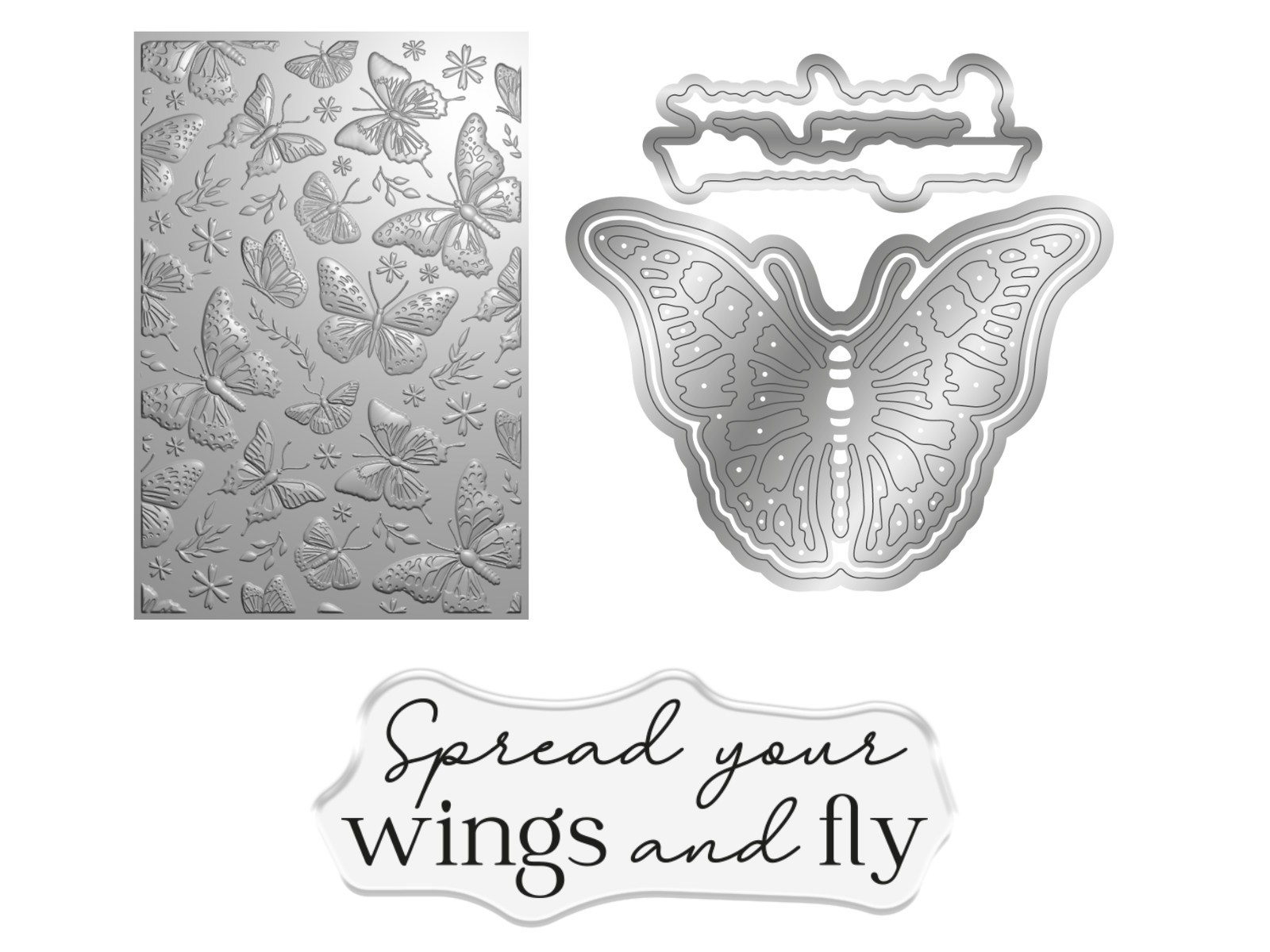 Crafter's Companion 3D Embossing Folder, Metal Die & Photopolymer Stamp - Splendid Butterflies