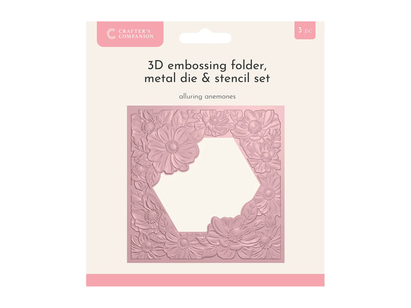 Crafters Companion 5.5" X 5.5" 3D Embossing Folder, Metal Die and Stencil Set - Alluring Anemones