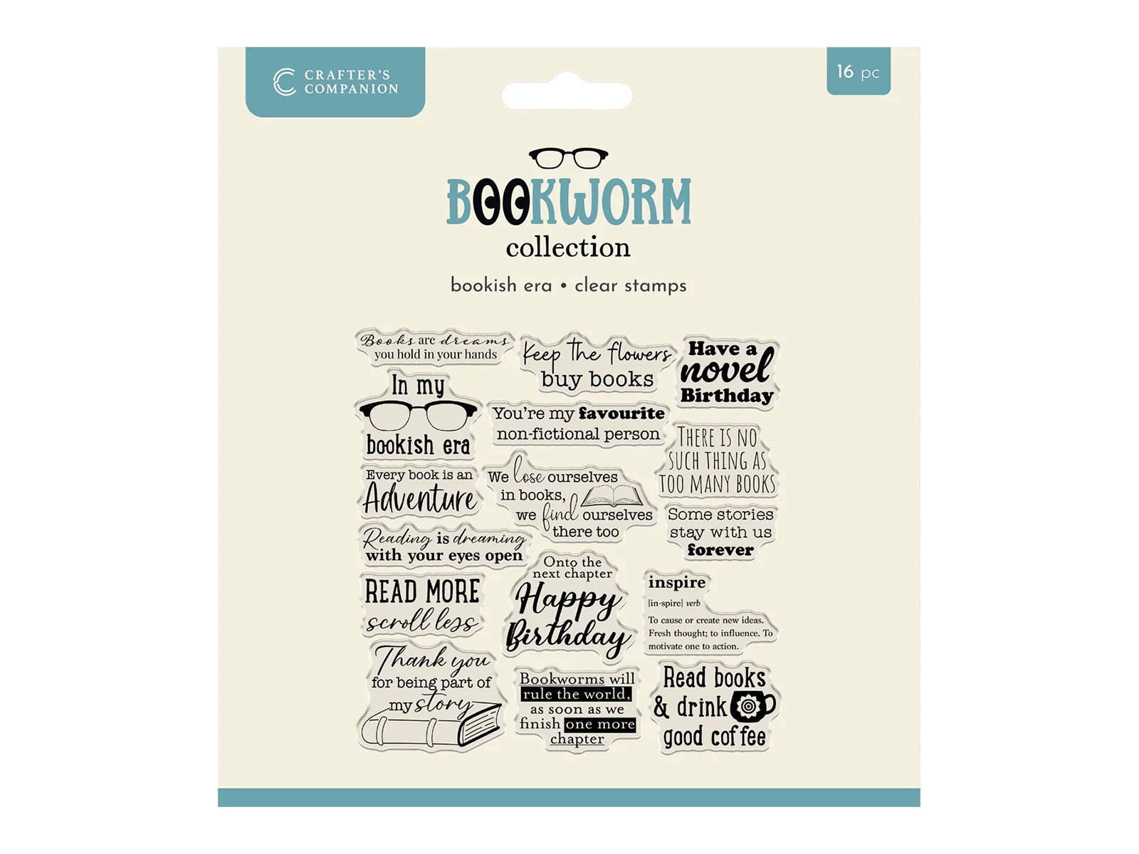 Crafters Companion Bookworm Collection Clear Acrylic Stamp Set - Bookish Era