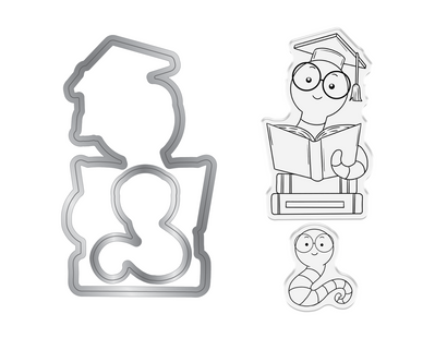 Crafters Companion Bookworm Collection Stamp & Die Set - Cute Bookworm
