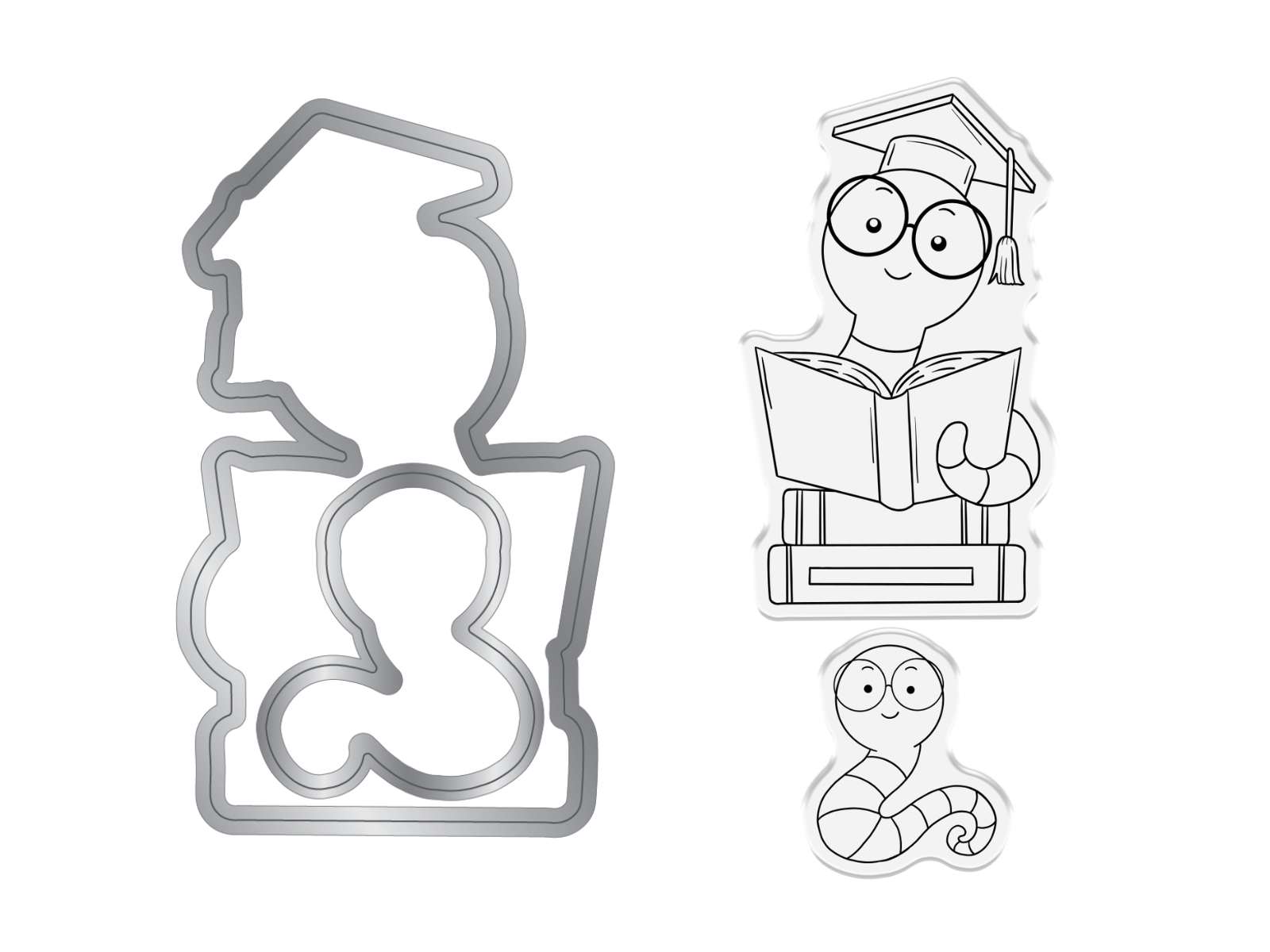 Crafters Companion Bookworm Collection Stamp & Die Set - Cute Bookworm