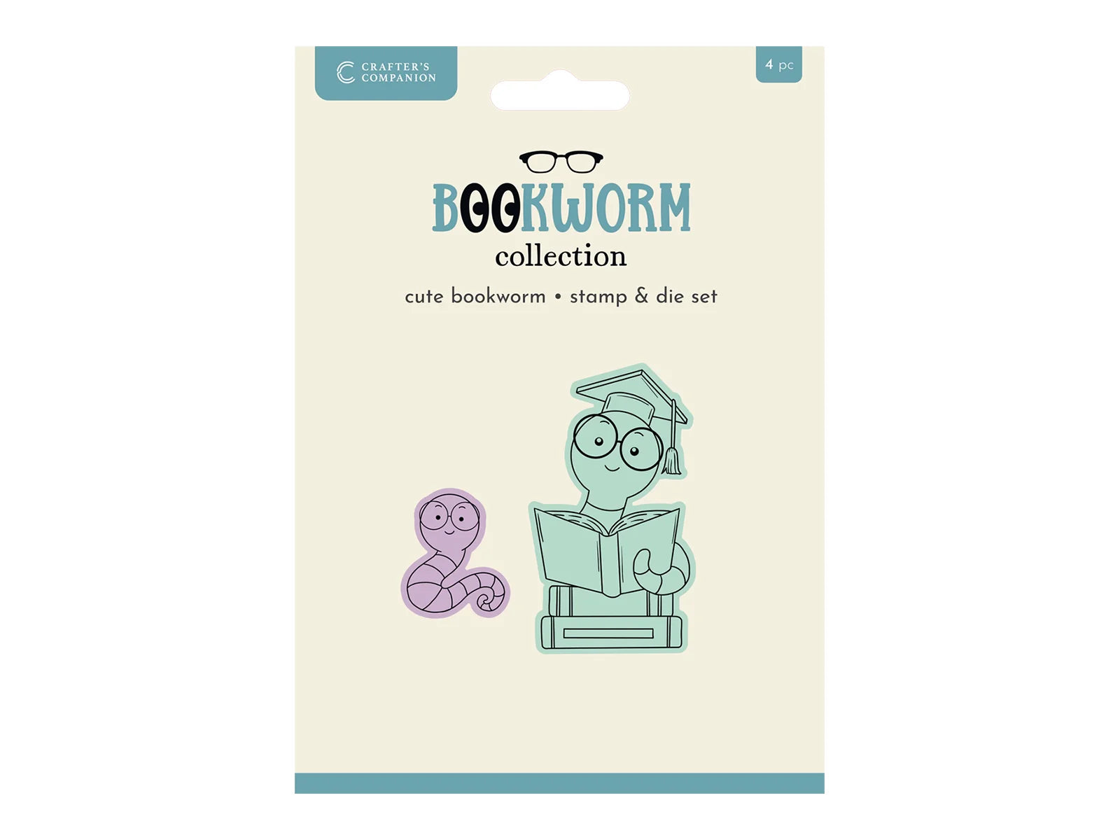 Crafters Companion Bookworm Collection Stamp & Die Set - Cute Bookworm