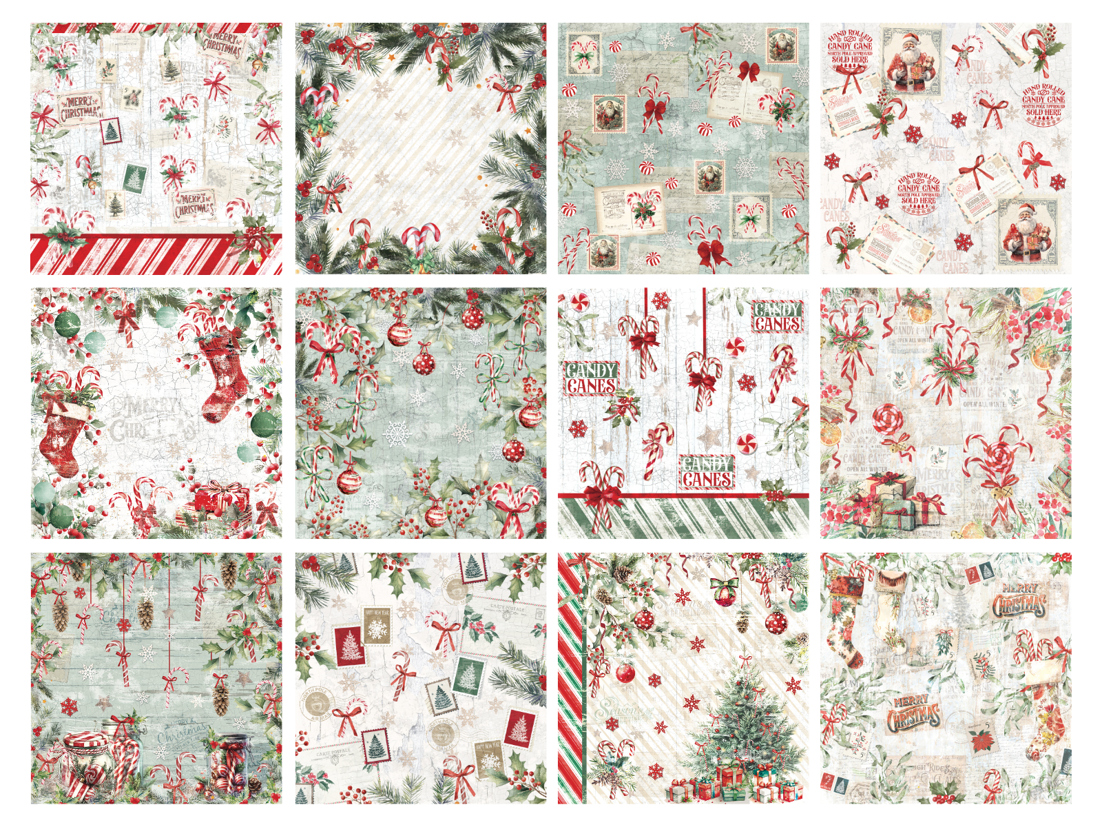 Candy Cane Paper Pad 8" x 8"
