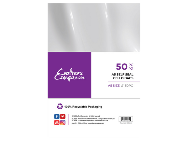 Crafter's Companion A5 Self Seal Cello Bags - 50 Pack